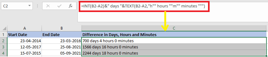 Excel 计算两个日期之间的差异