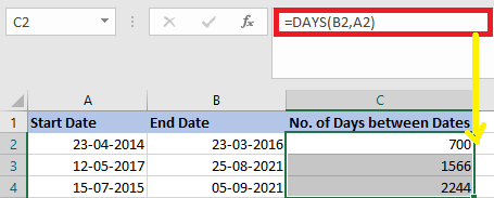 Excel 计算两个日期之间的差异