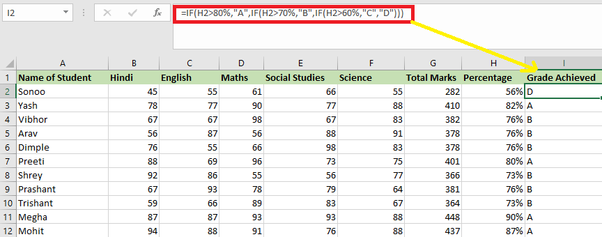 Excel 成绩计算公式