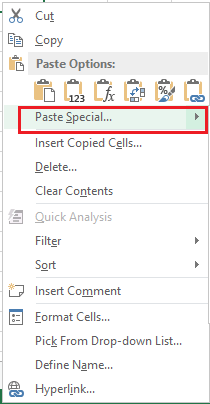 Excel 粘贴特殊快捷方式