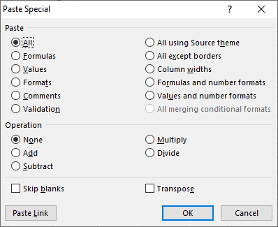 Excel 粘贴特殊快捷方式