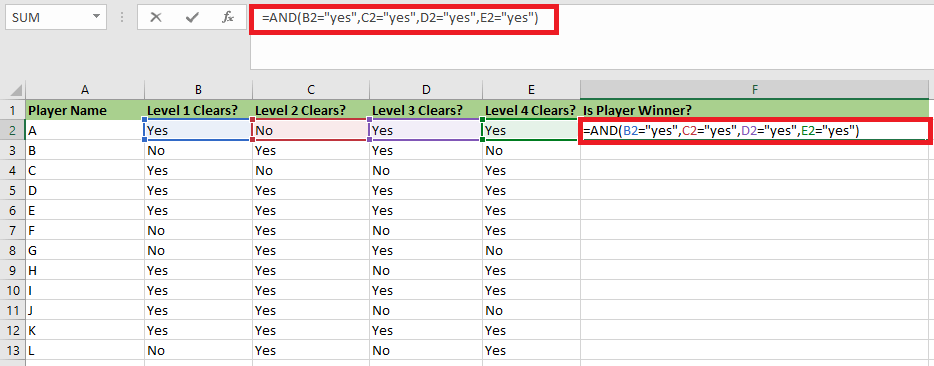 Excel AND函数