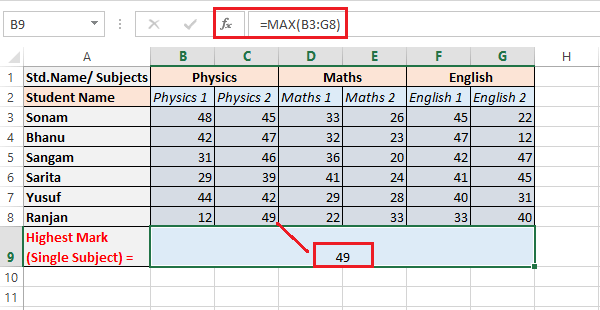 Excel MAX()函数