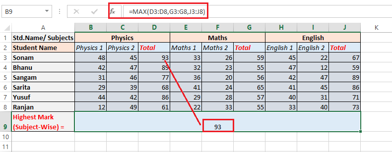 Excel MAX()函数