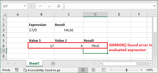 Excel ISERROR()函数