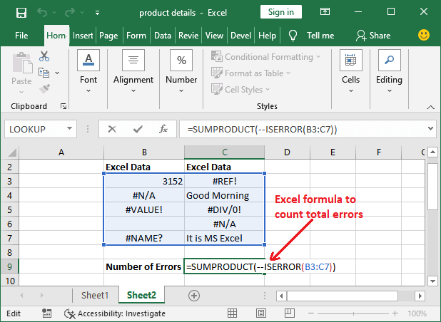 Excel ISERROR()函数