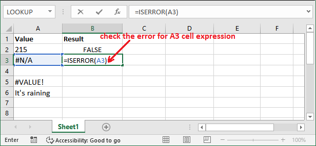 Excel ISERROR()函数