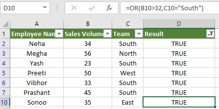 Excel OR函数