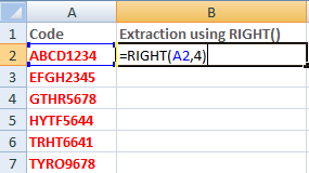 Excel right函数