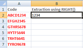 Excel right函数