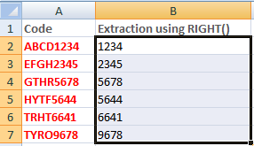 Excel right函数