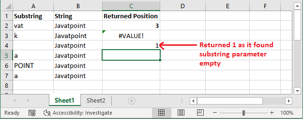 Excel find()函数