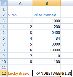 Excel Randbetween函数