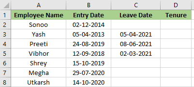 Excel 计算任职时长的公式