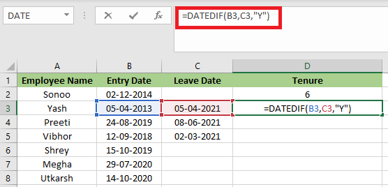 Excel 计算任职时长的公式