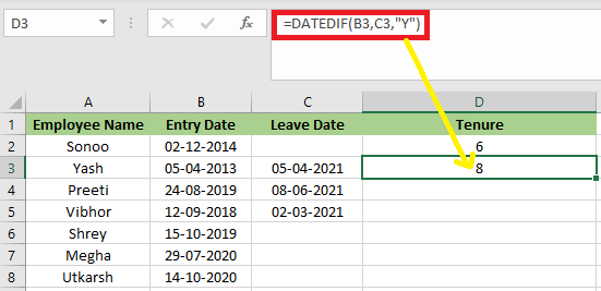 Excel 计算任职时长的公式