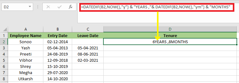 Excel 计算任职时长的公式