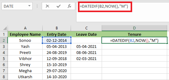 Excel 计算任职时长的公式