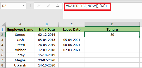 Excel 计算任职时长的公式