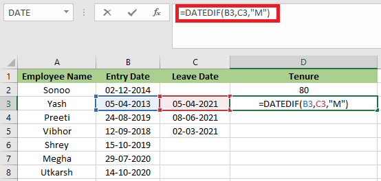 Excel 计算任职时长的公式