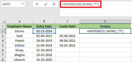 Excel 计算任职时长的公式