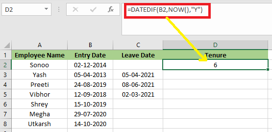 Excel 计算任职时长的公式