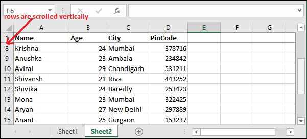 Excel 冻结单元格