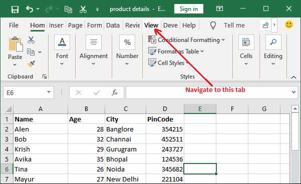 Excel 冻结单元格