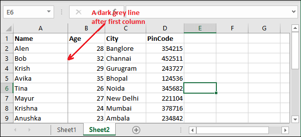 Excel 冻结单元格