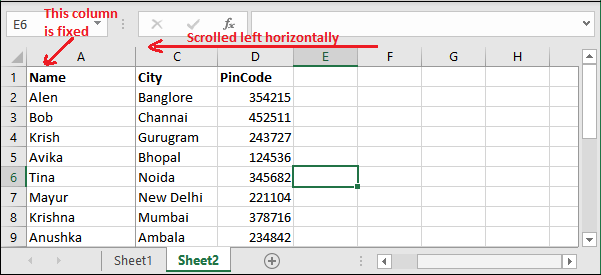 Excel 冻结单元格