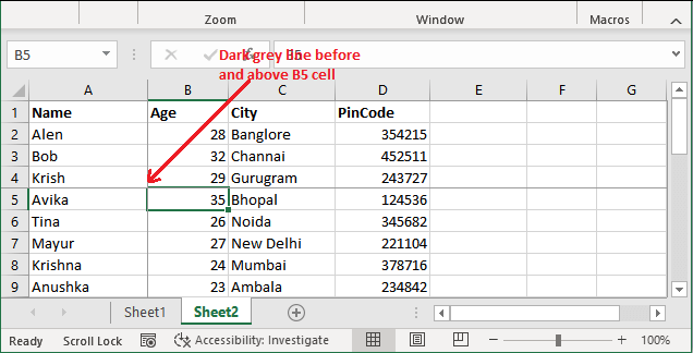 Excel 冻结单元格