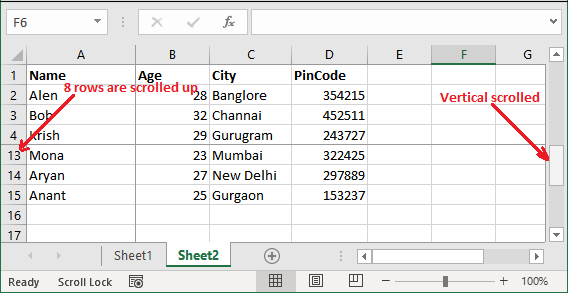 Excel 冻结单元格