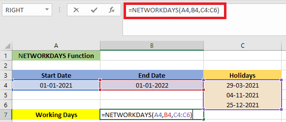 Excel NETWORKDAYS公式