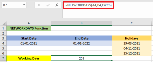 Excel NETWORKDAYS公式