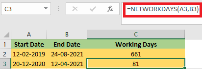 Excel NETWORKDAYS公式