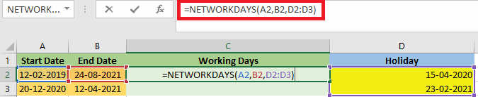 Excel NETWORKDAYS公式