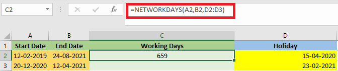 Excel NETWORKDAYS公式