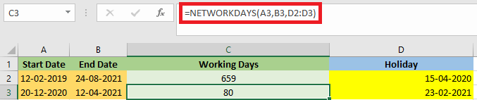 Excel NETWORKDAYS公式