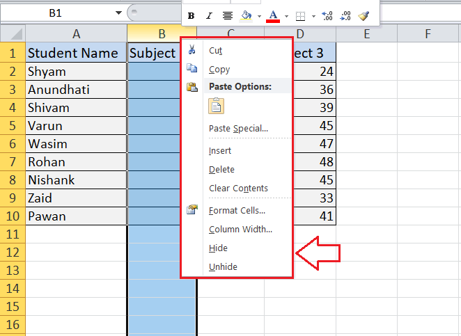 Excel 隐藏快捷键