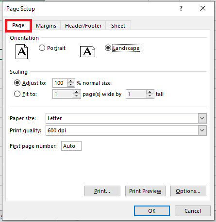 Excel 页面方向