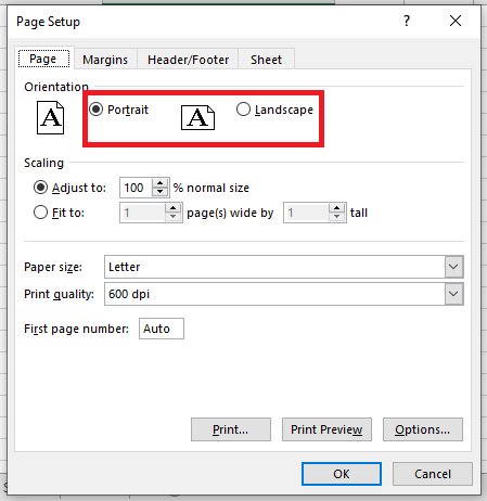 Excel 页面方向