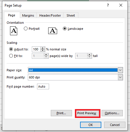 Excel 页面方向