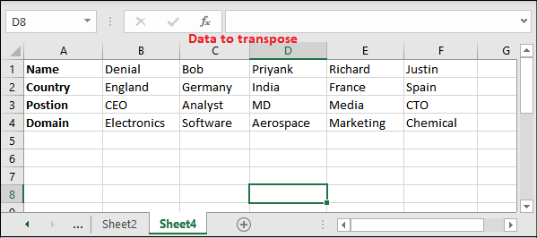 Excel 将行转换为列