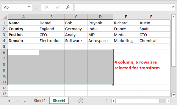 Excel 将行转换为列