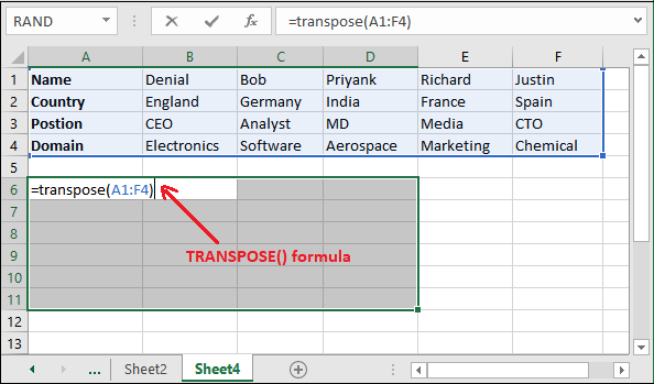 Excel 将行转换为列