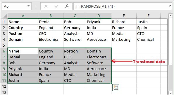 Excel 将行转换为列