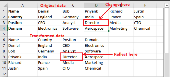 Excel 将行转换为列