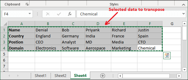 Excel 将行转换为列