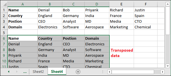 Excel 将行转换为列