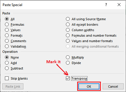 Excel 将行转换为列